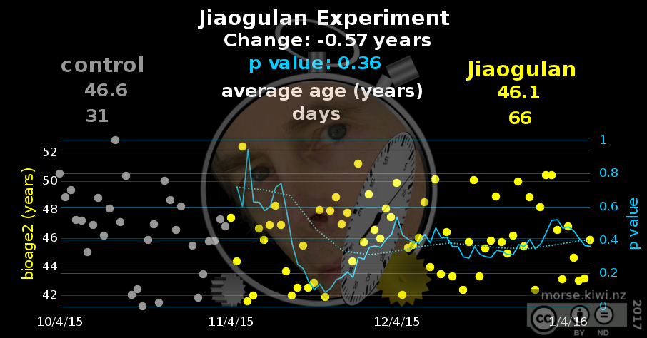Jiaogulan seems to have decreased my biological age by about half a year, but the change was insignificant.